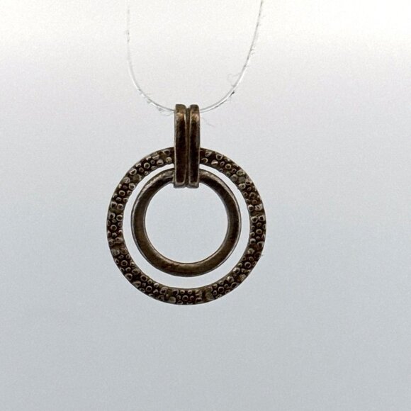 Estate Sterling Silver 925 Double Circle Textured Pendant, 24mm, 2.7g, No Chain - Picture 1 of 8